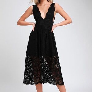 Lulus deep V lace midi dress